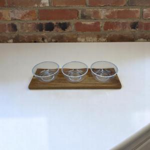 Wood Trey With 3 Glass Bowl