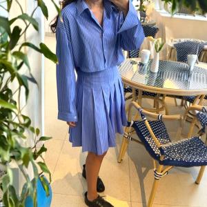 Cafe Charm Collared Pleated Shirt Dress
