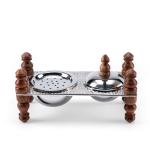 Incense burner with incense box attached to golden wood bases