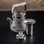 إبريق شاي زجاجي كريستالي أنيق مع مصفاة من الستانلس ستيل ومقبض مزخرف