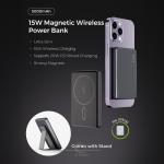 باور بانك لاسلكي مغناطيسي Brave Ultra Slim 10000mAh بقوة 15W – مع حامل متوافق مع MagSafe (رمادي)