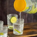 Glass Water Jug Set with Embossed Design - 6 Matching Glasses
