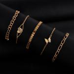 Artificial Butterfly & Classic Chain Bracelet Set 5pcs