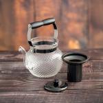 Glass Teapot with Stainless Steel Infuser - Textured Bubble Design  Large