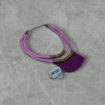Boho Dual Cord Fringe Necklace – Pink & Purple with Wire Wrap Design