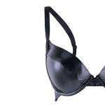 Black Faux Leather Bra and Mesh Thong Set, Strappy Design.