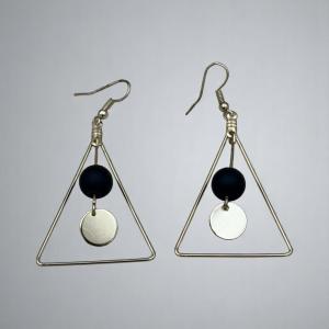 GeoChic Triangle Drop Earrings – Black & Gold Accents