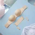 VIP Diamond Lingerie Strapless Bandeau Bra – Seamless Beige Push-Up with Back Extensions
