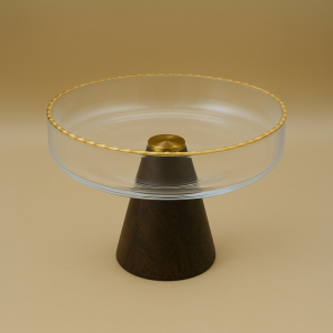 Aurum Deco Glass Cake Stand with Wooden Base