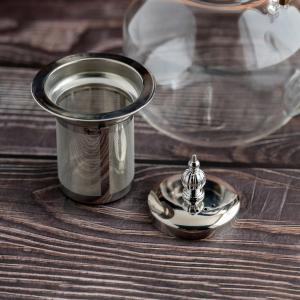 Elegant glass teapot with Silver infuser and wooden handle
