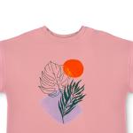 Sunset Botanical Bliss Tee – Abstract Nature Print with Tropical Leaf and Sun Graphic