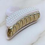 Pearl-Encrusted Hair Claw with Scallop Detail & Gold Grip