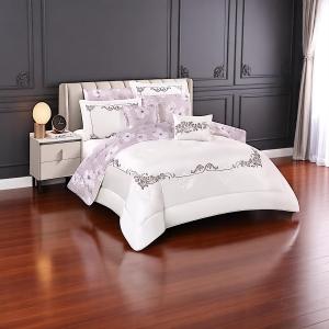Mora Spain Elegant Bloom 7-Piece Bedding Ensemble – Floral Embroidery & Dual-Tone Comforter Bedding Set (Victoria)