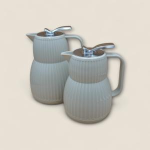 Set of 2 Ribbed Thermal Carafes with Silver Push-Top Lid