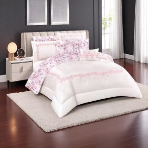 Blossom Charm 8-Piece Comforter Set – Embroidered Satin with Floral Reversible Print