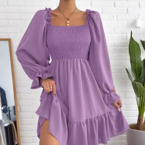 Grace Smocked Ruffle Mini Dress with Puff Sleeves and Flounce Hem