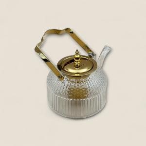 Glass Teapot with Gold Lid & Handle Heat Resistant 1500ml