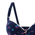 Floral Printed Bra – Padded Underwire Style with Beige Lace Trim, Adjustable Jacquard Straps