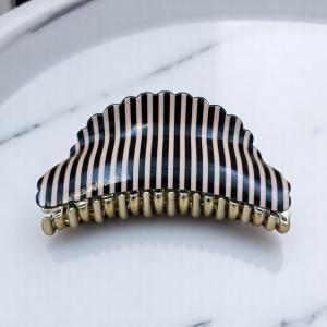 Midnight Stripes Elegance Claw Clip – Women’s Retro Scalloped Grip