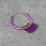 Boho Dual Cord Fringe Necklace – Pink & Purple with Wire Wrap Design