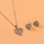 Artificial Heart Knot Rhinestone Neckless and Earrings Set