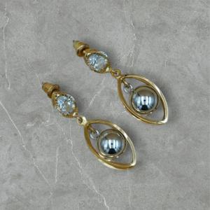 Crystal Drop Gold Plated Dangle Earrings with Metallic Sphere Charm