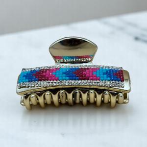 Women’s Glam Mosaic Hair Claw – Beaded Crystal Accent Grip Clip