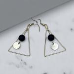 GeoChic Triangle Drop Earrings – Black & Gold Accents