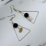 GeoChic Triangle Drop Earrings – Black & Gold Accents