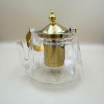 Diamond-Cut Glass Teapot with Golden Lid, Infuser & Handle Accent