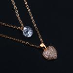 Artificial Crystal Heart Pendant Set Double-Layer Necklace, Stud Earrings & Ring