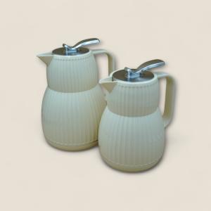 Set of 2 Ribbed Thermal Carafes with Silver Handle